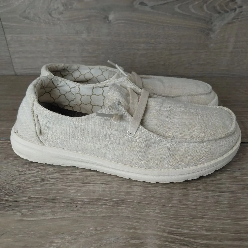 Hey Dude Shoe Women 7 Wendy Tan Gold Sparkle Slip On Casual Loafer Beach Sneaker